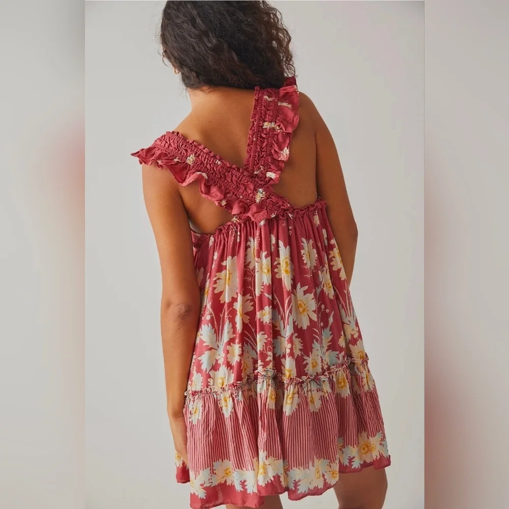 Free People Bailey Wild Daisy Slip Dress Medium Boho Floral Mini - Picture 6 of 8